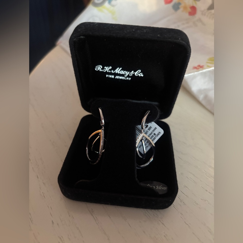 Sterling Silver Diamond Interlocking Drop Earrings NWT